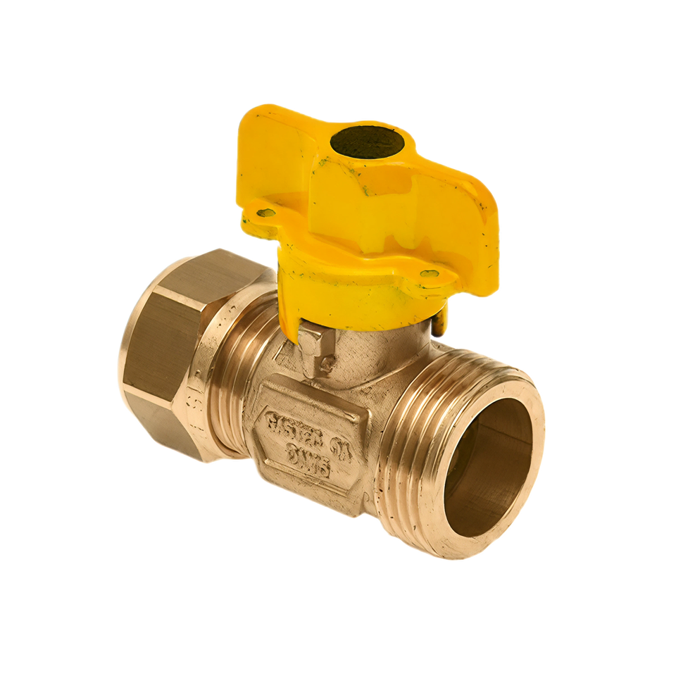 Gaskogelkraan 22 mm. knel x  1 " buitendraad