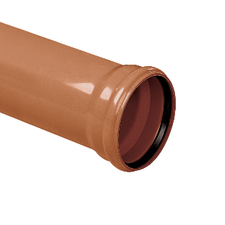 PVC buis 250 mm, r,bruin, SN8, manchet mof, L = 5 mtr