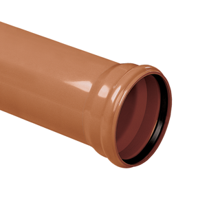 PVC buis 400 mm, r,bruin, SN8, manchet mof, L = 5 mtr